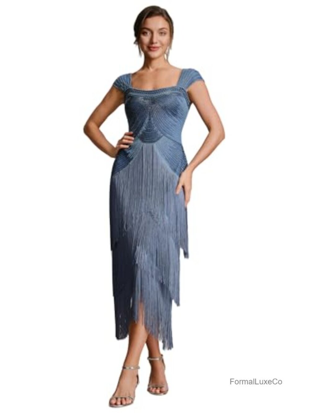 Ever-Pretty Women's Vintage Fringed 1920s Flapper Dress Sequin Beaded Midi